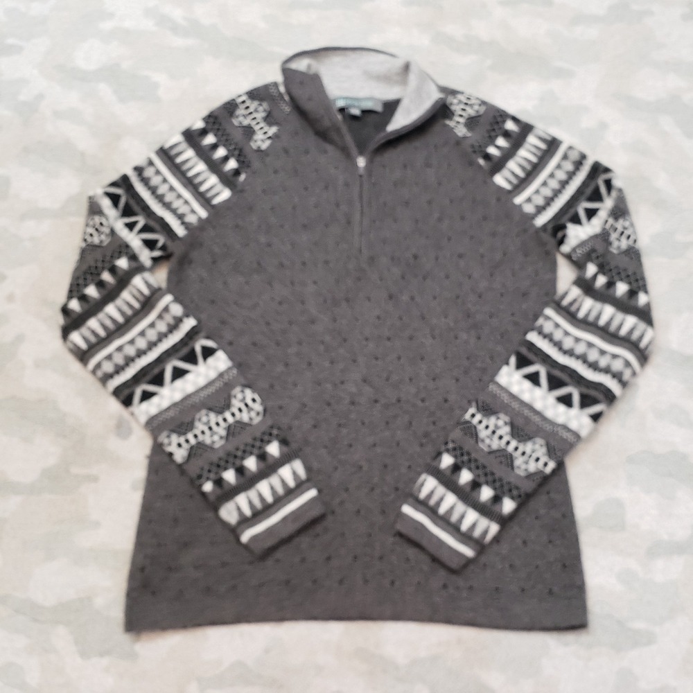 Title Nine Sweatshirt Women's XS Gray Quarter Zip Merino Wool Blend Nordic